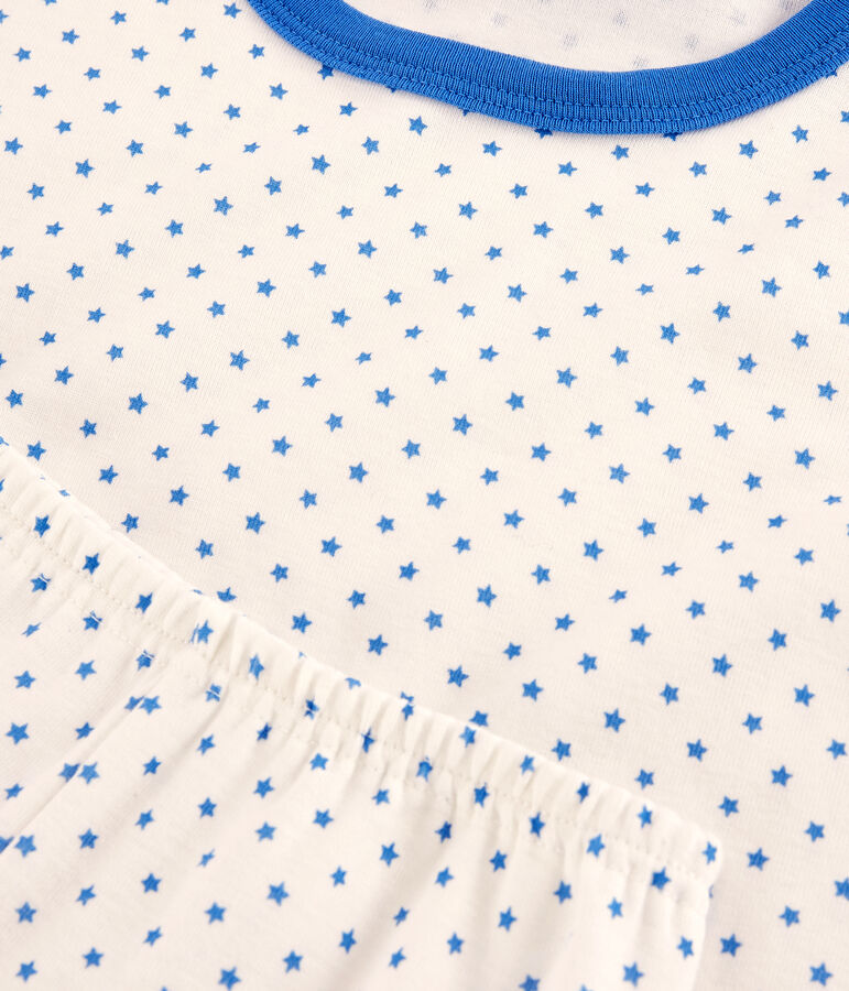 Pijama corto con estrellas azules de algod&oacute;n org&aacute;nico de ni&ntilde;o blanco/azul