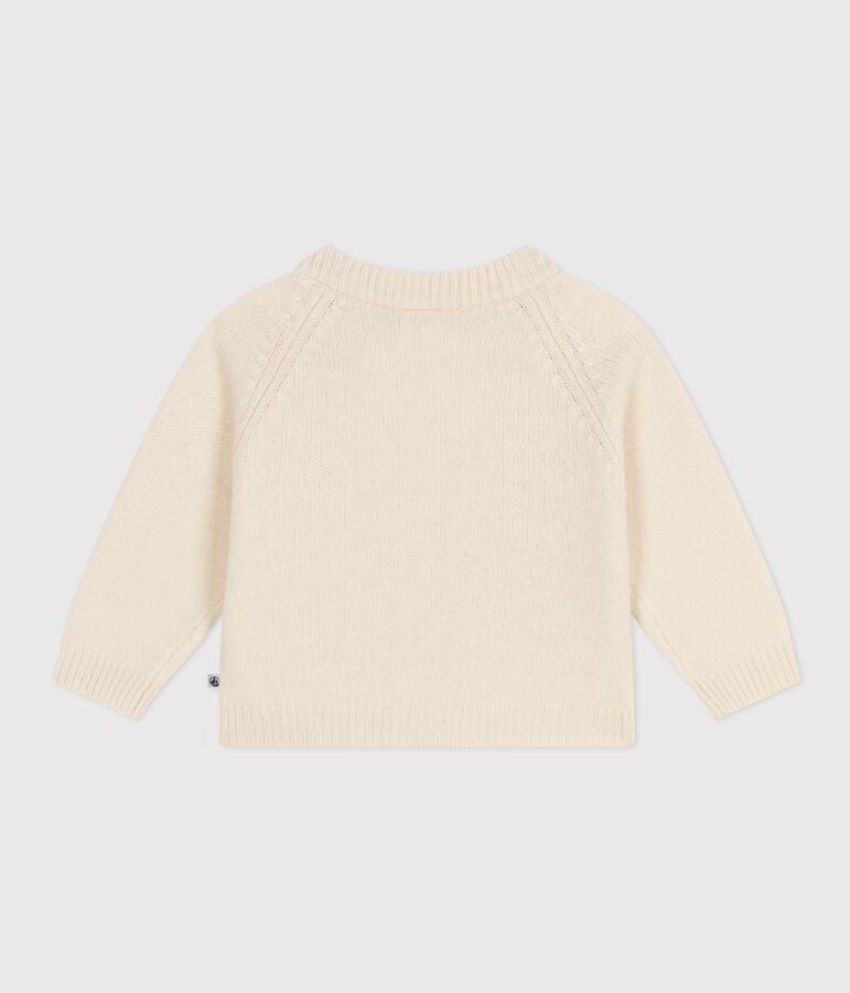 C&aacute;rdigan de beb&eacute; de punto de lana y nylon reciclado crudo