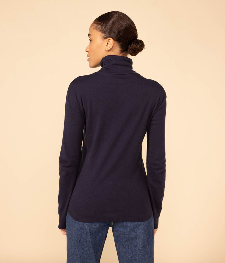 Camiseta LA RECTA de algod&oacute;n con cuello vuelto para mujer azul