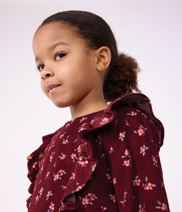 Vestido infantil de manga larga de terciopelo con flores rojo/multicolor