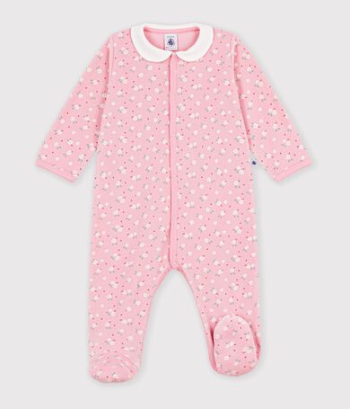 Pijama de terciopelo con cuello y estampado de flores para beb&eacute;