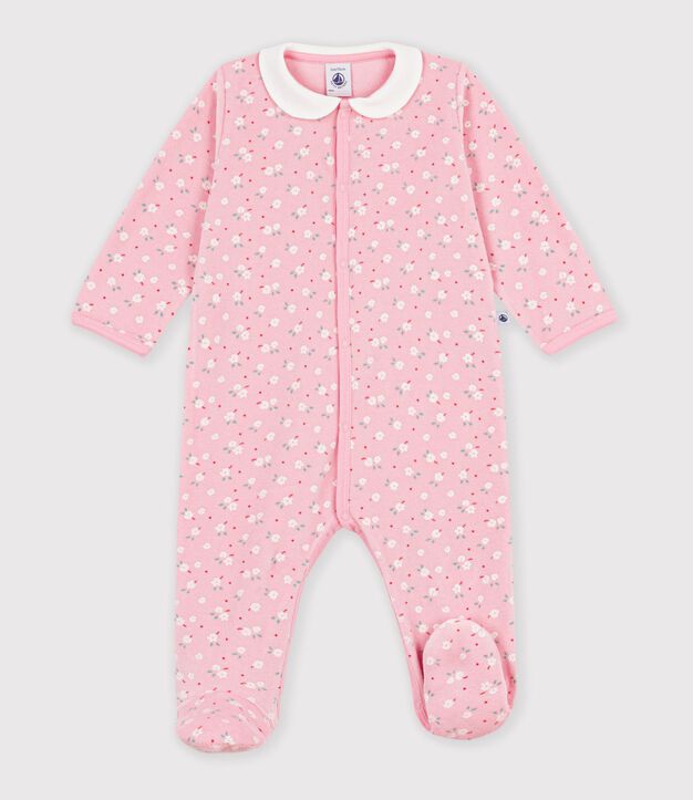 Pijama de terciopelo con cuello y estampado de flores para beb&eacute; rosa/multicolor