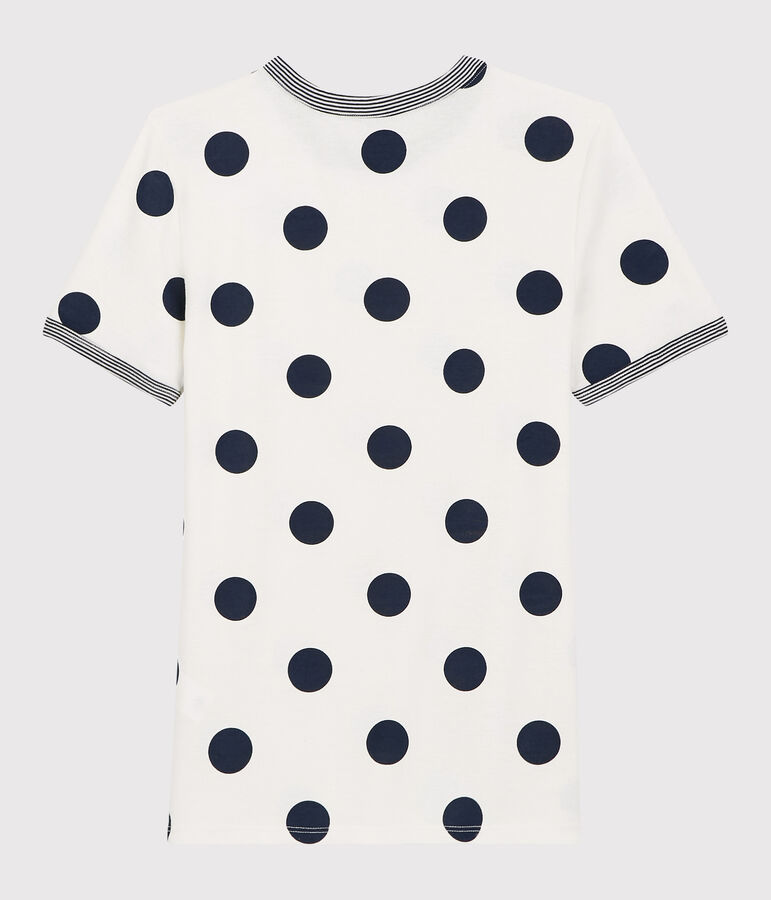 Camiseta de cuello redondo de lunares de algod&oacute;n de mujer blanco/azul