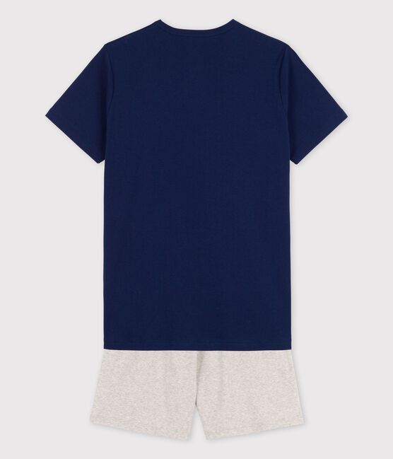 Pijama corto azul noche de algodón orgánico de chico azul MEDIEVAL/gris BELUGA