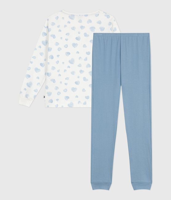 Pijama de algodón bimaterial con estampado de corazones para mujer azul ADRIATIC/ MULTICO