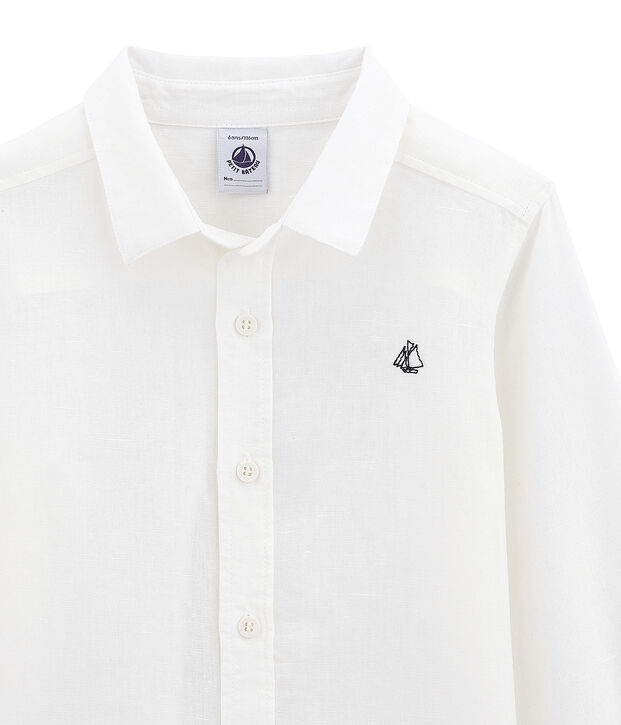 Camisa de lino y algod&oacute;n para ni&ntilde;o blanco