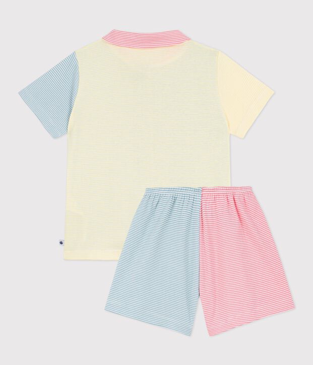 Pijama infantil corto abotonado de algod&oacute;n a rayas blanco/multicolor