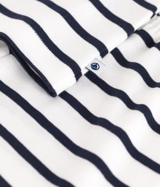 Pijama infantil corto sin mangas de algod&oacute;n a rayas blanco/azul