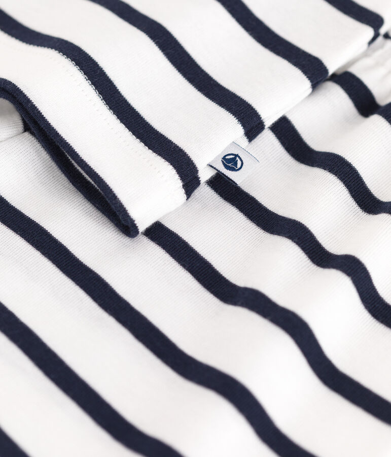 Pijama infantil corto sin mangas de algod&oacute;n a rayas blanco MARSHMALLOW/azul SMOKING