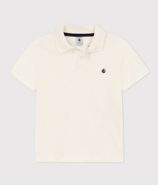 Polo de manga corta de algodón para niño blanco MARSHMALLOW