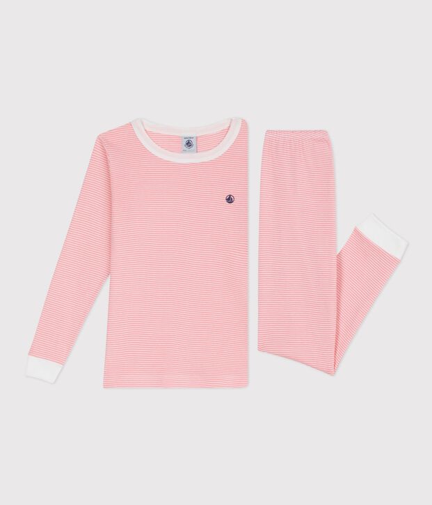 Pijama infantil muy ajustado de algod&oacute;n a rayas rosa/blanco