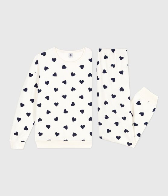 Pijama de rizo de algodón con estampado de corazones para mujer azul MILK/ SOIR