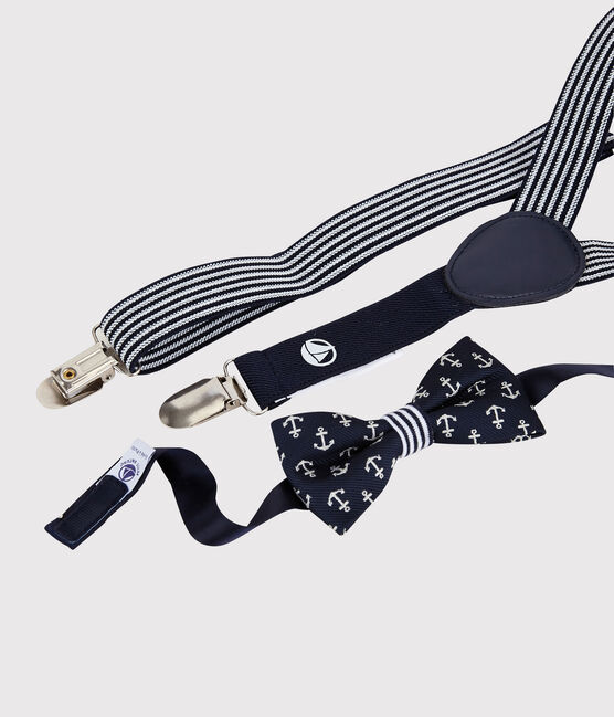 Conjunto de tirantes y pajarita de niño azul SMOKING/blanco MARSHMALLOW