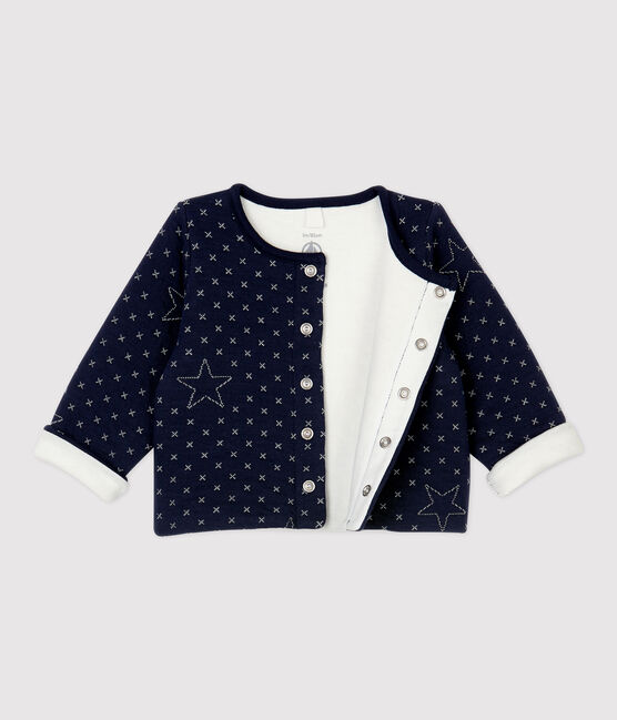Cárdigan de bebé acolchado con motivos de estrellas de algodón orgánico azul SMOKING