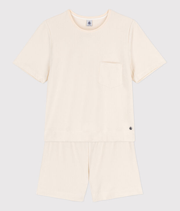 Pijama corto y liso de rizo para mujer crudo