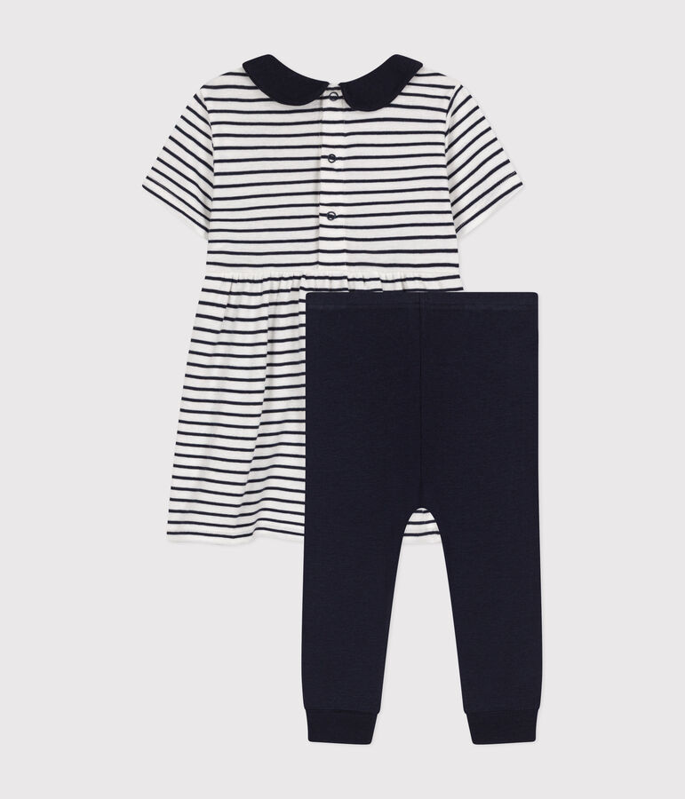 Conjunto de vestido y mallas de algod&oacute;n para beb&eacute; blanco/azul