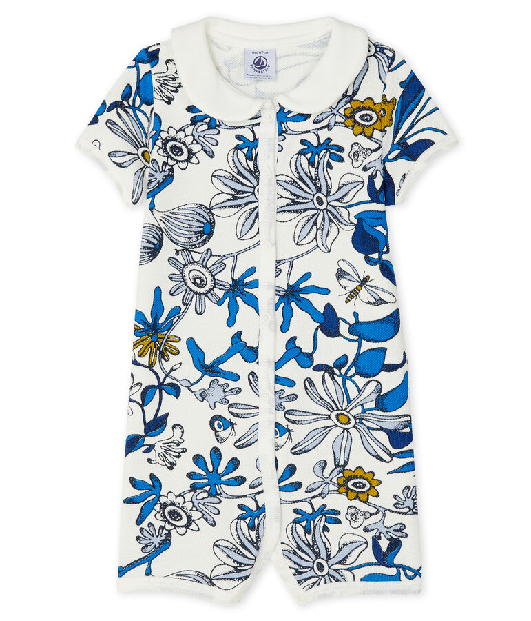 Mono corto estampado para beb&eacute; ni&ntilde;a blanco/azul
