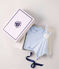 Conjunto de regalo para beb&eacute; con pelele y doudou con estampado de ballenas azul/blanco