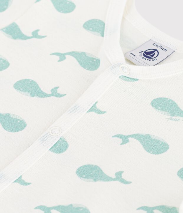 Mono corto de algod&oacute;n con estampado de ballena para beb&eacute; blanco/azul