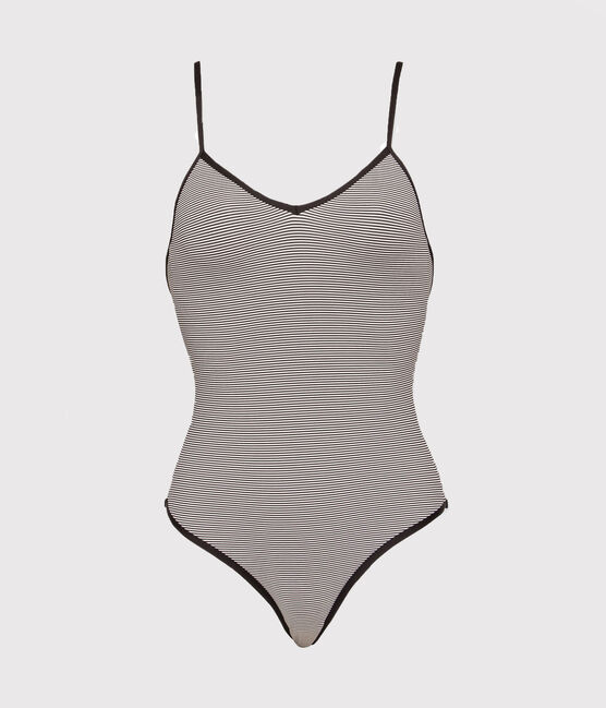 Traje de baño de 1 pieza de rayas de mujer azul ABYSSE/blanco LAIT