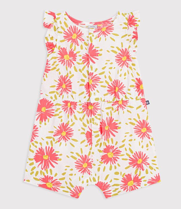 Pelele corto de algod&oacute;n estampado de flores para beb&eacute; blanco/multicolor