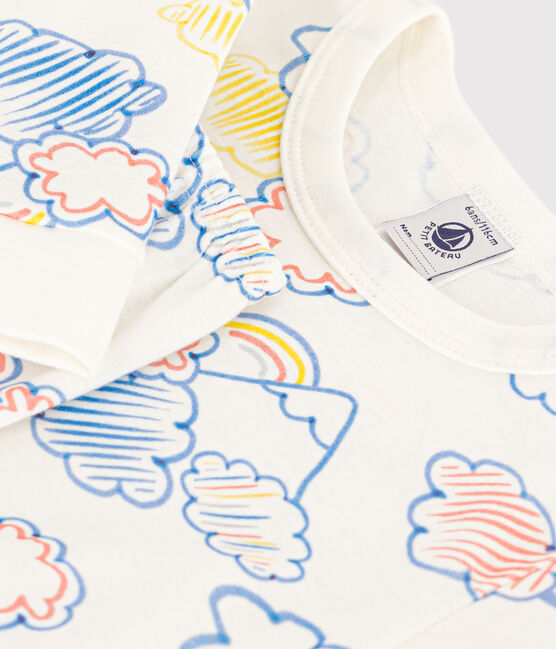Pijama infantil ajustado de algodón con estampado de arcoíris blanco MARSHMALLOW/blanco MULTICO