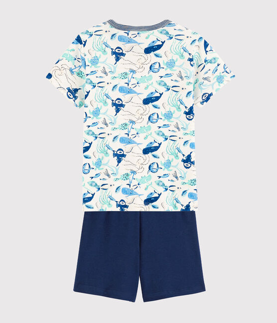 Pijama corto con animales marinos de niño de algodón blanco MARSHMALLOW/blanco MULTICO
