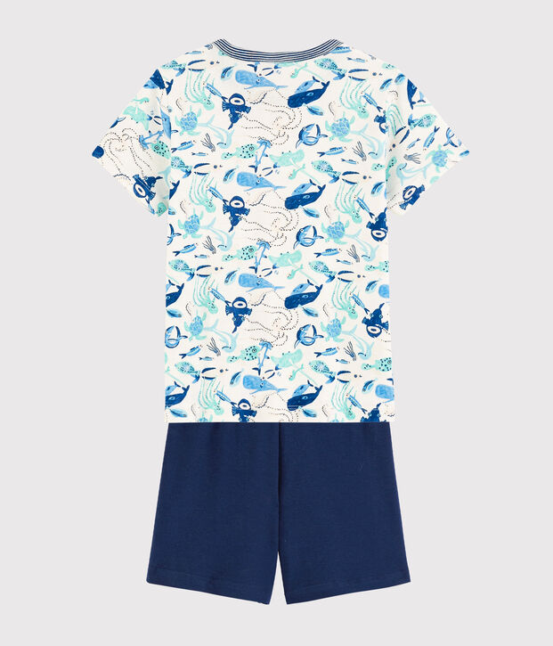 Pijama corto con animales marinos de ni&ntilde;o de algod&oacute;n blanco/multicolor