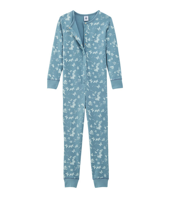 Mono largo infantil de algodón para niña azul FONTAINE/blanco MARSHMALLOW