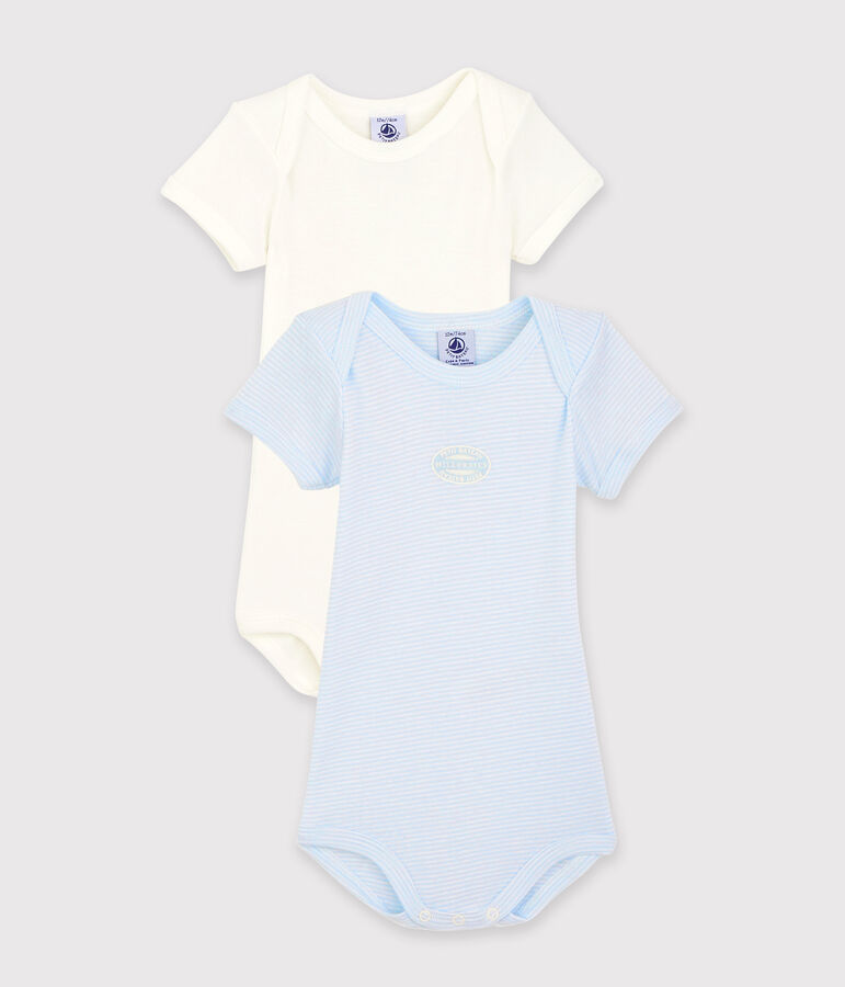 Lote de 2 bodys de manga corta mil rayas de beb&eacute; de algod&oacute;n ecol&oacute;gico variante 1