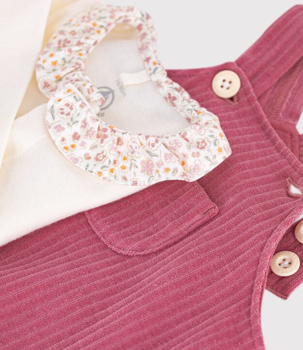 Conjunto de pelele y body de algod&oacute;n para beb&eacute; con cuello liso rosa/crudo