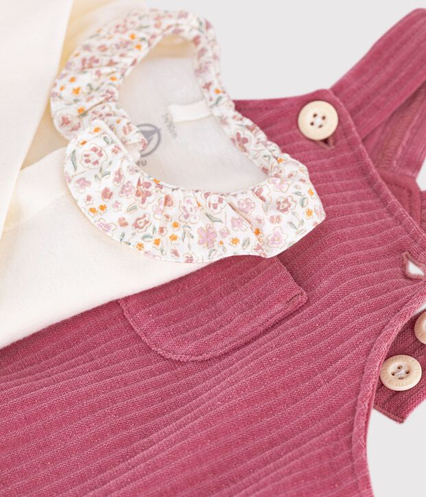 Ensemble salopette et body b&eacute;b&eacute; en coton avec col uni rosa/crudo
