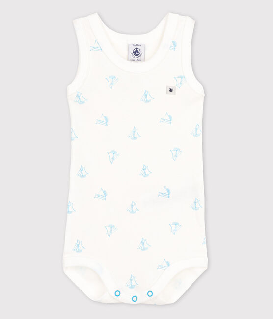 Bodi sin mangas de bebé niño blanco ECUME/azul AQUARIUS