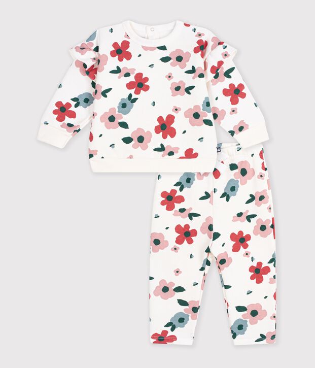 Conjunto de sudadera y pantal&oacute;n para beb&eacute; de algod&oacute;n con estampado de flores crudo/multicolor