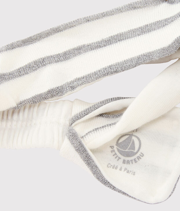 Diadema a rayas para beb&eacute; ni&ntilde;a blanco/gris