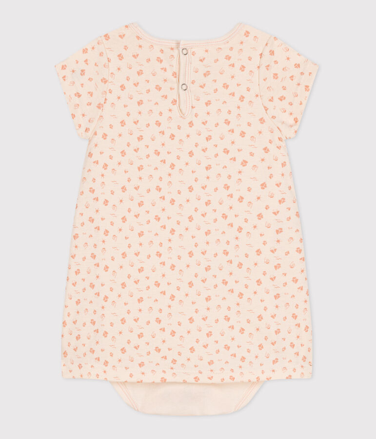 Vestido de algod&oacute;n de manga corta con body integrado para beb&eacute; crudo/naranja