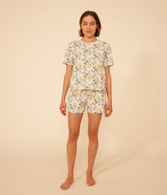 Pijama con pantalón corto y camiseta de algodón con motivo floral para mujer blanco AVALANCHE/ MULTICO