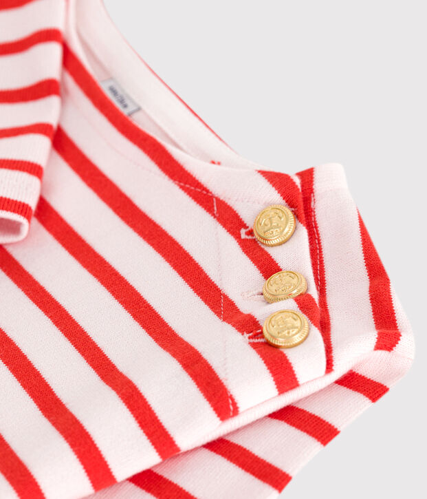 Vestido infantil de algod&oacute;n de manga larga a rayas rosa/rojo