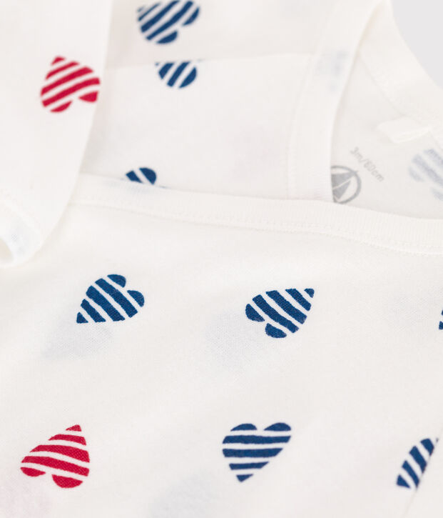 Pijama de algod&oacute;n de corazones a rayas para beb&eacute; blanco/multicolor