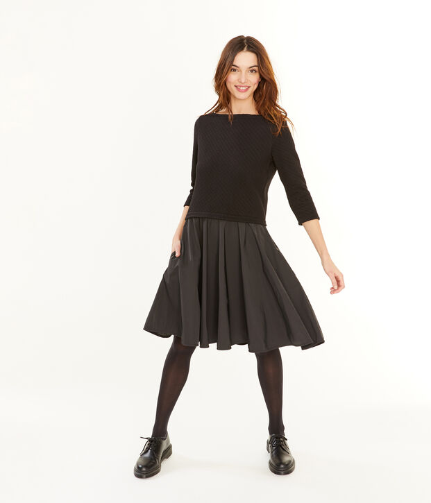 Robe bi-mati&egrave;re manches longues femme negro