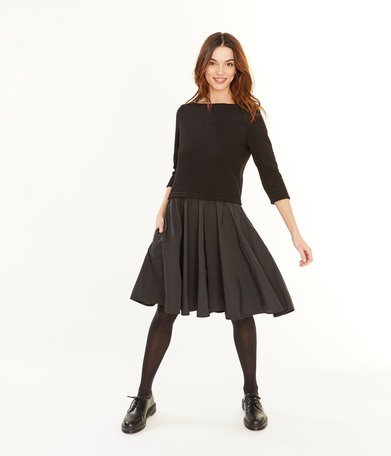 Robe bi-mati&egrave;re manches longues femme negro NOIR