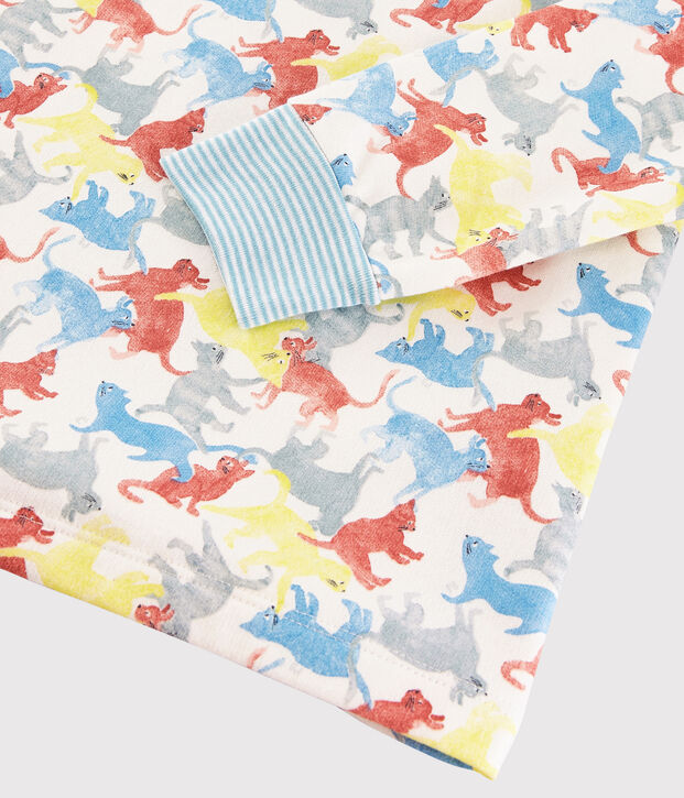 Pijama con estampado de gatos de felpa de ni&ntilde;o blanco/multicolor