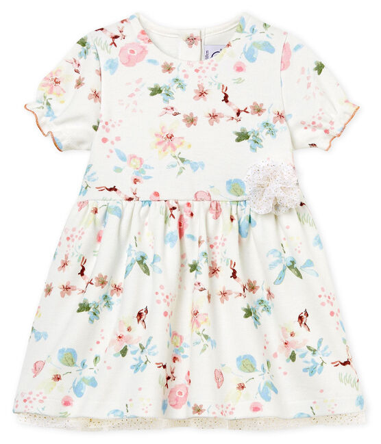 Vestido manga corta estampado para bebé niña blanco MARSHMALLOW/blanco MULTICO
