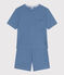Pijama con pantalón corto y camiseta lisa de algodón calado para mujer azul BEACH
