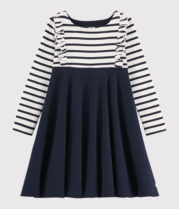 Vestido de manga larga para ni&ntilde;a blanco/azul