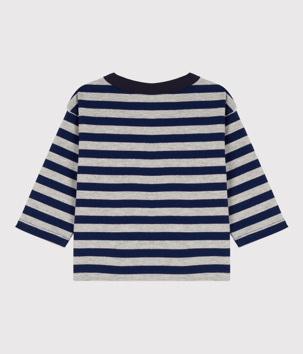 Camiseta de algod&oacute;n de manga larga para beb&eacute; azul/gris