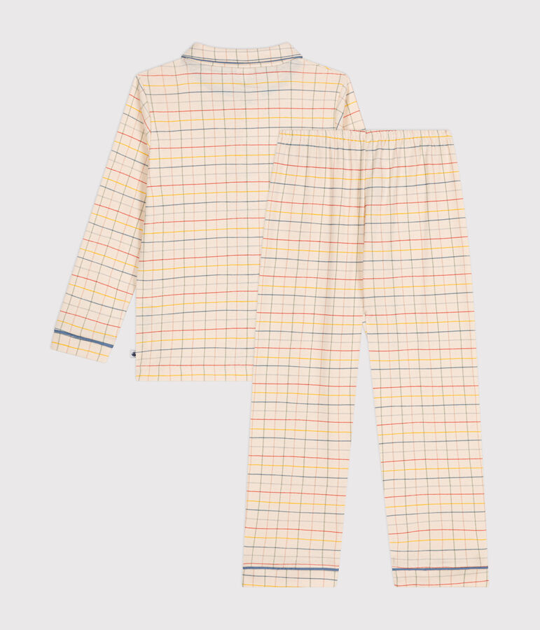 Pijama infantil de algod&oacute;n con estampado de cuadros crudo/multicolor