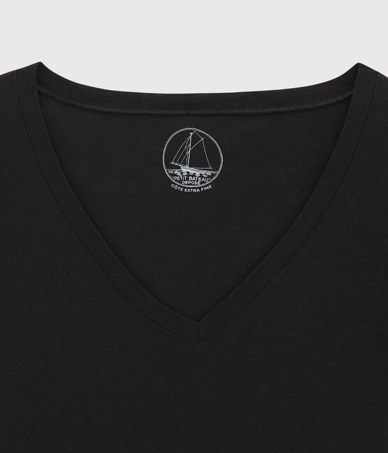 Camiseta de canalé ligero de mujer negro NOIR