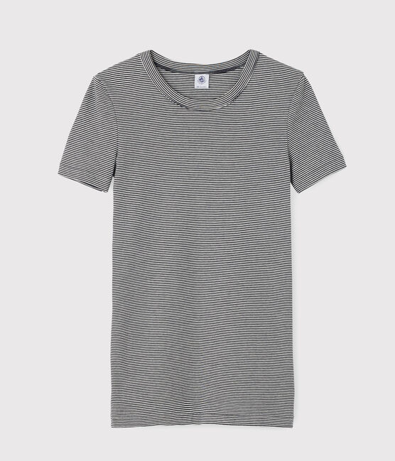 Camiseta de cuello redondo emblemática de algodón de mujer azul SMOKING/blanco MARSHMALLOW