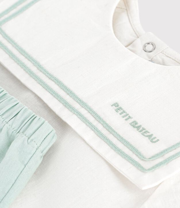 Conjunto para beb&eacute; de 2 piezas de algod&oacute;n/lino, parte superior con cuello marinero blanco/azul
